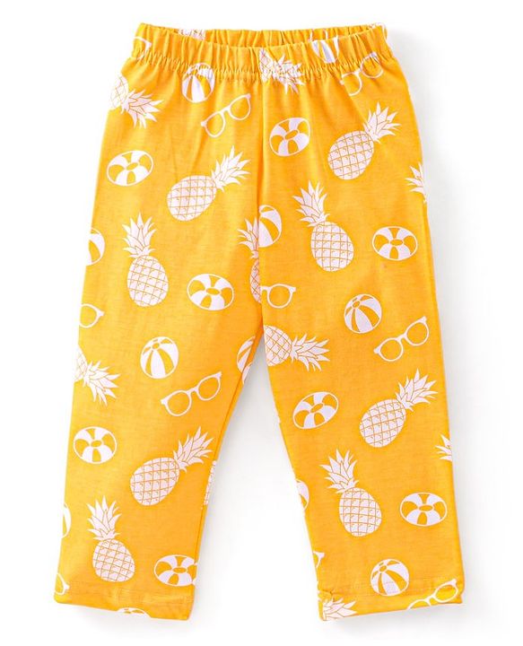 Babyhug Cotton Knit Single Jersey Half Sleeves Night Suit With Pineapple Print - Yellow