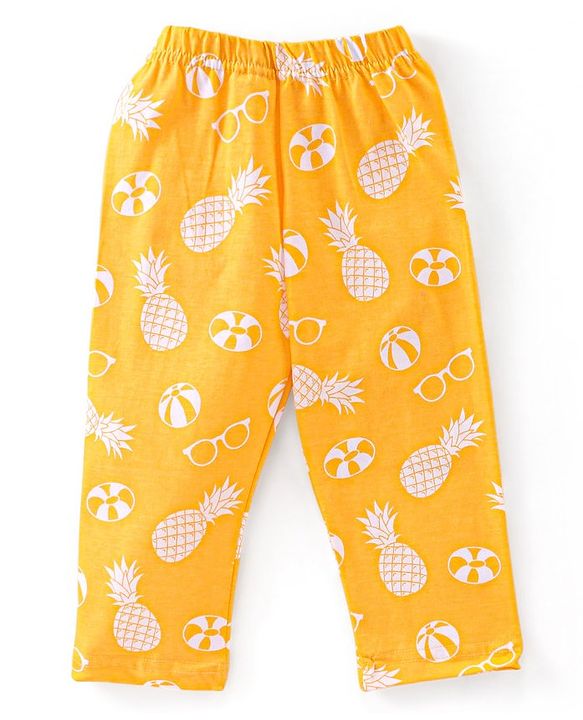 Babyhug Cotton Knit Single Jersey Half Sleeves Night Suit With Pineapple Print - Yellow