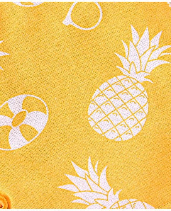 Babyhug Cotton Knit Single Jersey Half Sleeves Night Suit With Pineapple Print - Yellow