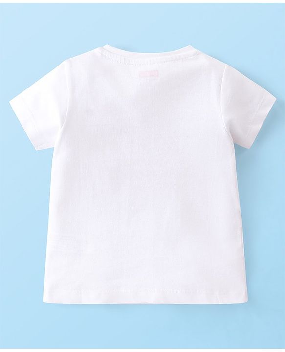 Babyhug Cotton Knit Single Jersey Half Sleeves Night Suit With Snail Print - White & Pink