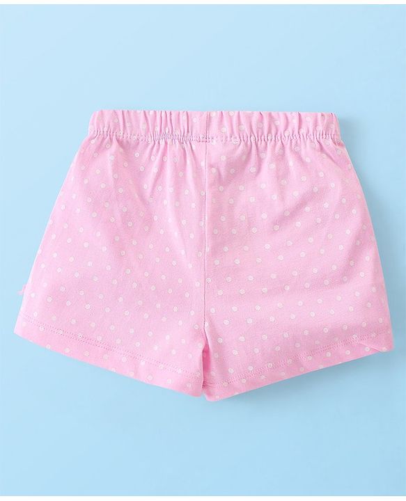 Babyhug Cotton Knit Single Jersey Half Sleeves Night Suit With Snail Print - White & Pink