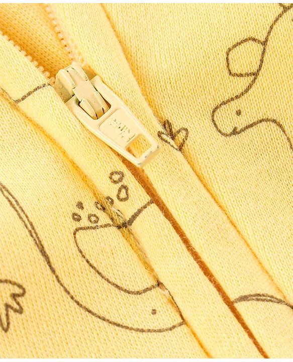 Babyhug Cotton Interlock Knit Full Sleeves Sleepsuit Dino Print - Yellow