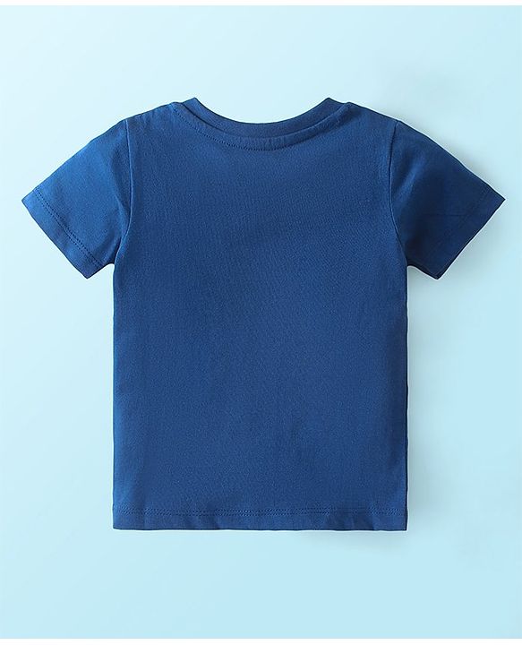 Babyhug Single Jersey Knit Half Sleeves Night Suit With Panther Print - Blue