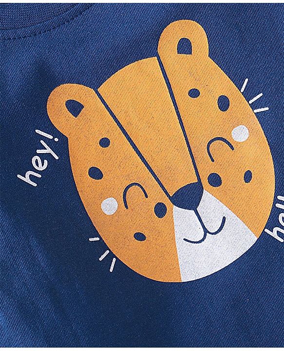 Babyhug Single Jersey Knit Half Sleeves Night Suit With Panther Print - Blue