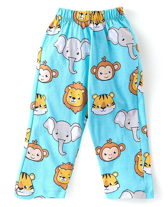 Babyhug Single Jersey Knit Half Sleeves Nightsuit with Animal Print - Blue