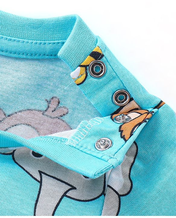 Babyhug Single Jersey Knit Half Sleeves Nightsuit with Animal Print - Blue