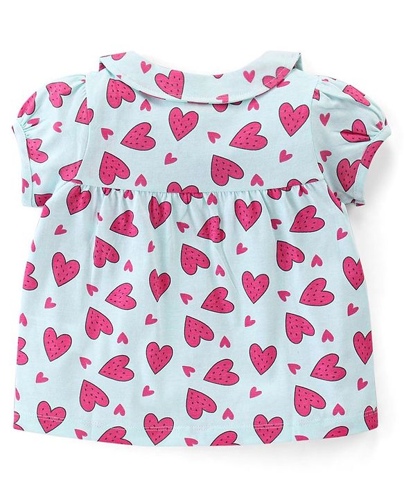 Babyhug Cotton Knit Half Sleeves Shorts Night Suit  Set Heart Print - Blue