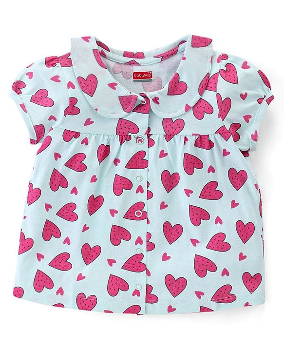 Babyhug Cotton Knit Half Sleeves Shorts Night Suit  Set Heart Print - Blue