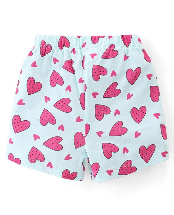 Babyhug Cotton Knit Half Sleeves Shorts Night Suit  Set Heart Print - Blue