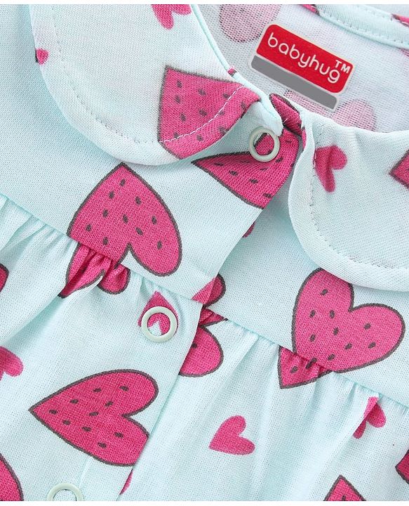 Babyhug Cotton Knit Half Sleeves Shorts Night Suit  Set Heart Print - Blue