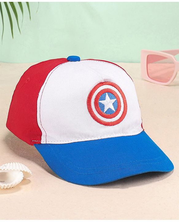 Babyhug Marvel Cotton Summer Cap With Captain Amercia Graphics - Multicolour