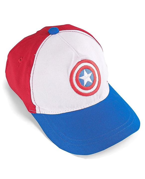 Babyhug Marvel Cotton Summer Cap With Captain Amercia Graphics - Multicolour