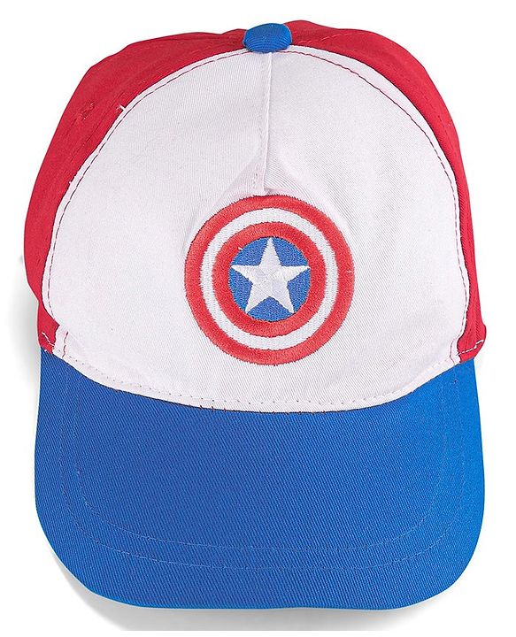 Babyhug Marvel Cotton Summer Cap With Captain Amercia Graphics - Multicolour
