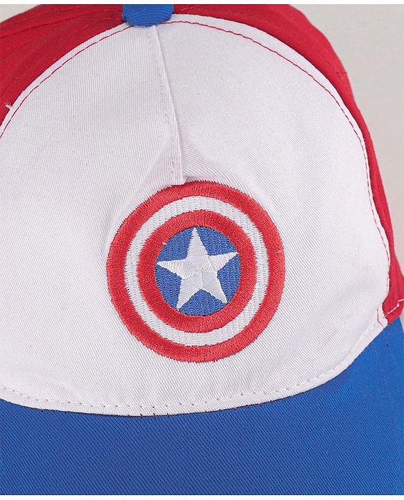 Babyhug Marvel Cotton Summer Cap With Captain Amercia Graphics - Multicolour