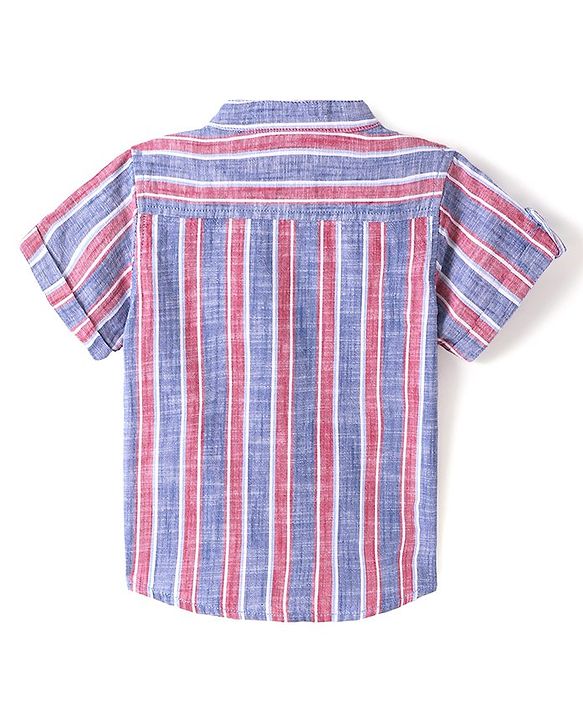 Babyhug Cotton Half Sleeve Mandarin Collar Striped Shirt - Multicolor