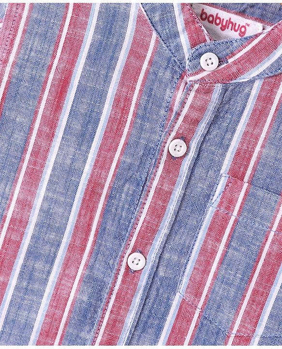 Babyhug Cotton Half Sleeve Mandarin Collar Striped Shirt - Multicolor