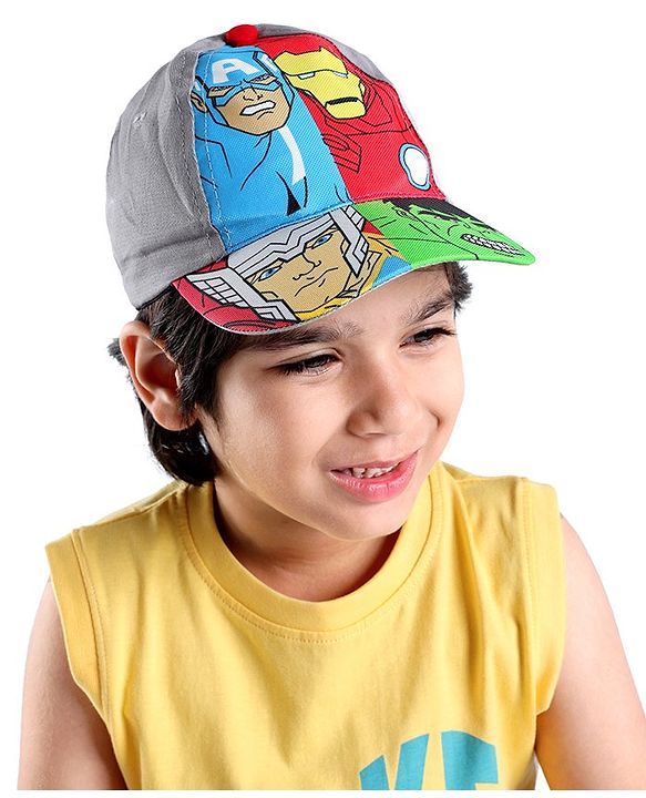 Babyhug Marvel Cotton Summer Cap With Avengers Graphics - Multicolour