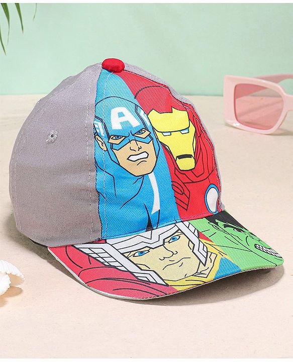 Babyhug Marvel Cotton Summer Cap With Avengers Graphics - Multicolour