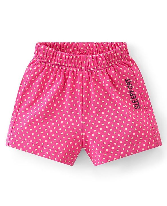 Babyhug Cotton Knit Half Sleeves Night Suit With Cat Print - Yellow & Pink