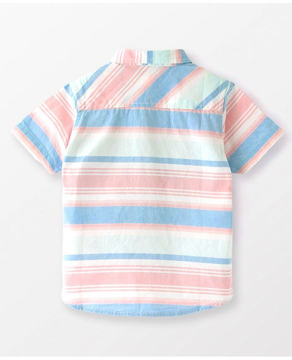 Babyhug Cotton Half Sleeves Striped Shirt with Shark Print -Multicolour