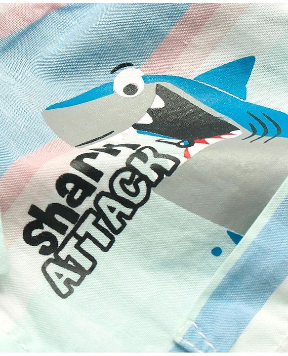 Babyhug Cotton Half Sleeves Striped Shirt with Shark Print -Multicolour