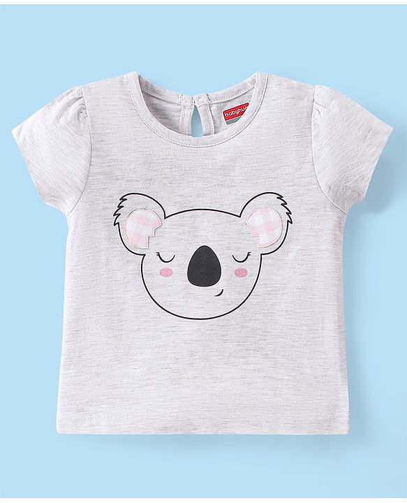 Babyhug Cotton Knit Half Sleeves Night Suit Bear Print - Pink & Grey