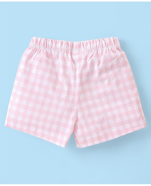 Babyhug Cotton Knit Half Sleeves Night Suit Bear Print - Pink & Grey