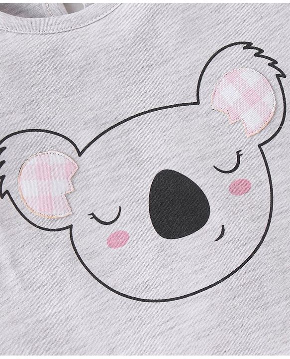Babyhug Cotton Knit Half Sleeves Night Suit Bear Print - Pink & Grey