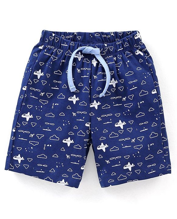 Babyhug Cotton Knit Half Sleeves Sky & Clouds Printed Night Suit - Blue
