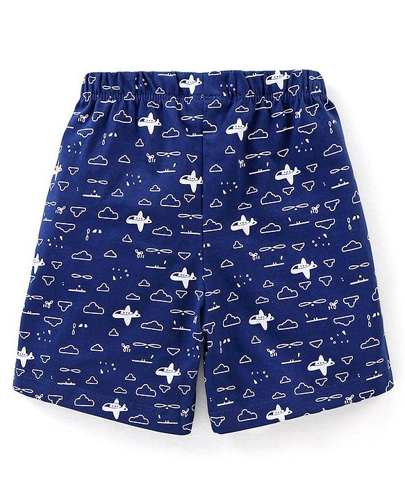 Babyhug Cotton Knit Half Sleeves Sky & Clouds Printed Night Suit - Blue