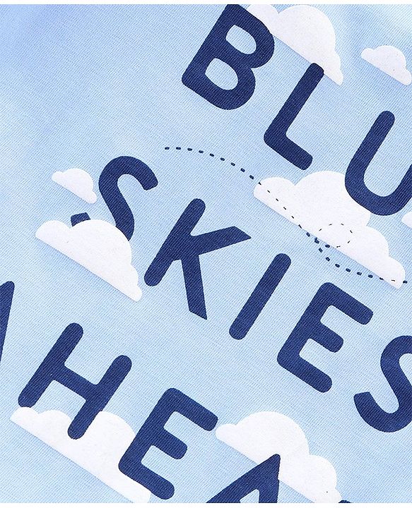 Babyhug Cotton Knit Half Sleeves Sky & Clouds Printed Night Suit - Blue