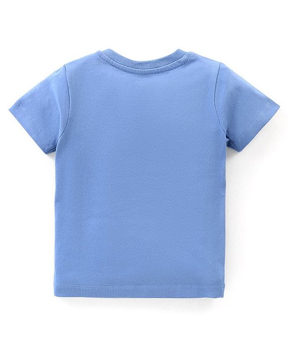 Babyhug Single Jersey Knit Half Sleeves Night Suit Lion Print - Blue