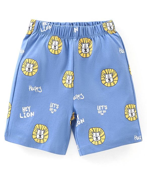 Babyhug Single Jersey Knit Half Sleeves Night Suit Lion Print - Blue