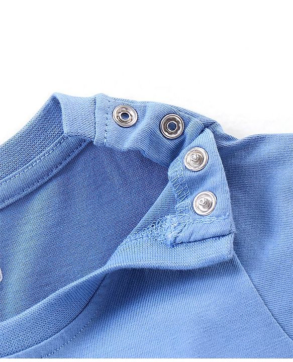 Babyhug Single Jersey Knit Half Sleeves Night Suit Lion Print - Blue