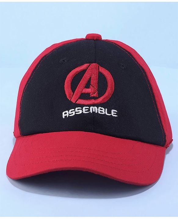 Pine Kids Marvel Cotton Summer Cap With Avengers Graphics - Red & Black