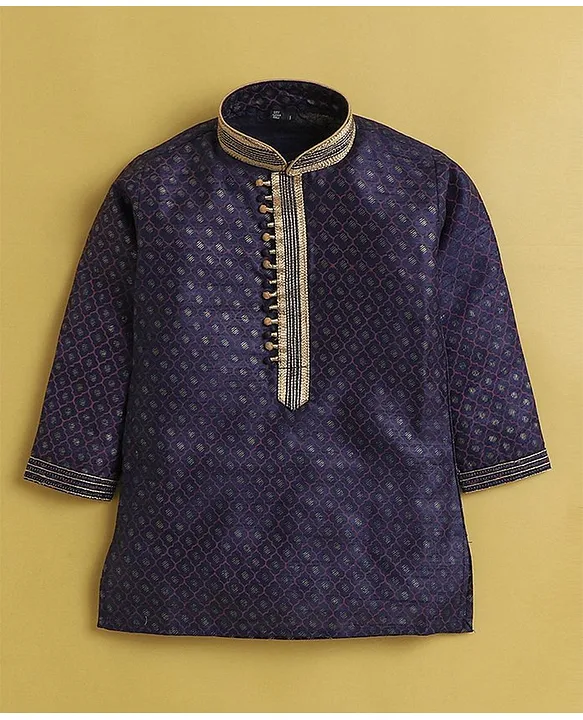 Buy Jeet Ethnics Full Sleeves Jacquard Printed Kurta Pyjama Set Navy Blue for Boys 10 11Years Online in India Shop at FirstCry 16317834