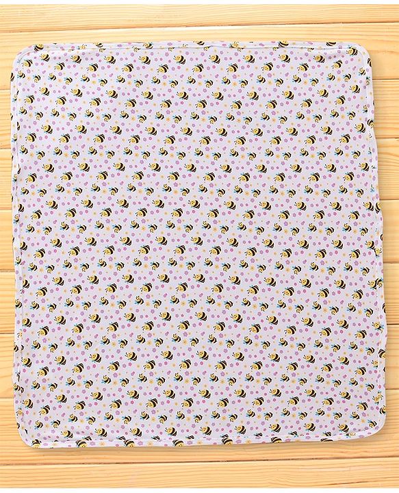 Babyhug Interlock Hooded Wrappers With Honey Bee Print L 76.2 x B 76.2 cm - White