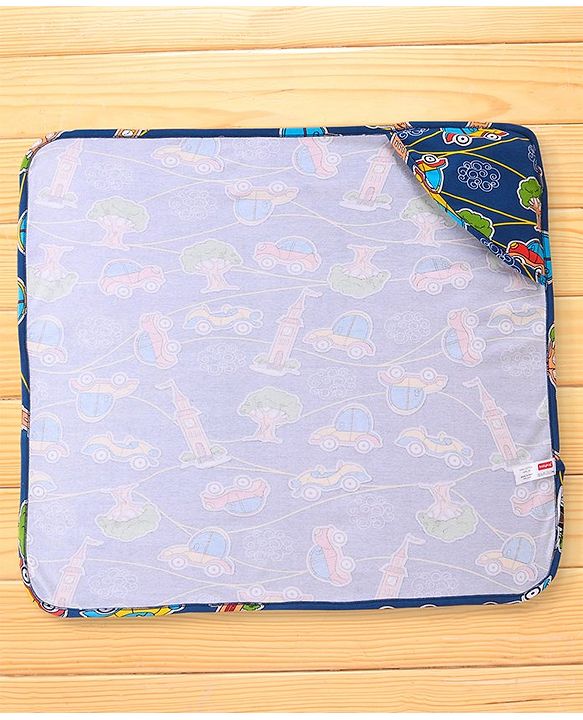 Babyhug Interlock Hooded Wrappers With Car Print L 76.2 x B 76.2 cm - Blue