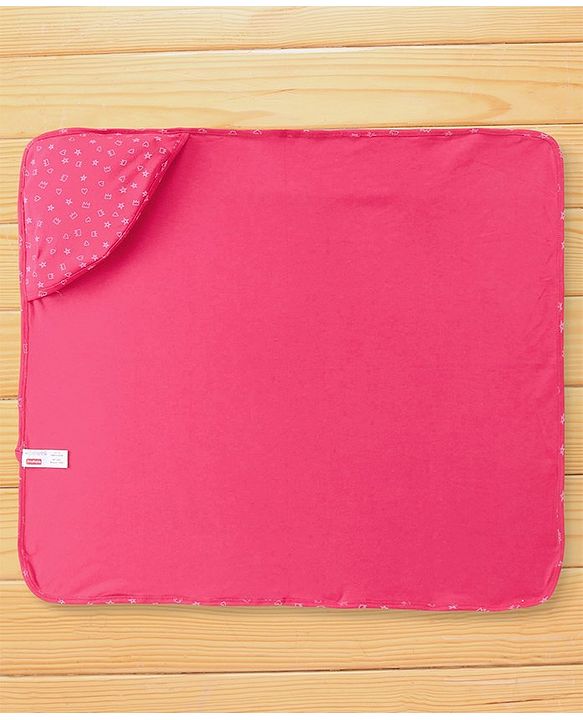 Babyhug Interlock Hooded Wrapper With Heart Print L 76.2 x B 76.2 cm - Pink