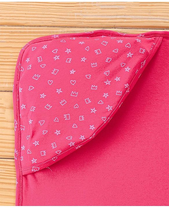 Babyhug Interlock Hooded Wrapper With Heart Print L 76.2 x B 76.2 cm - Pink