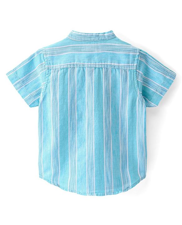 Babyhug Cotton Woven Half Sleeves Mandarin Collar Striped Kurta Shirt - Blue