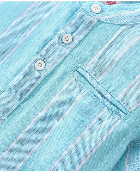 Babyhug Cotton Woven Half Sleeves Mandarin Collar Striped Kurta Shirt - Blue