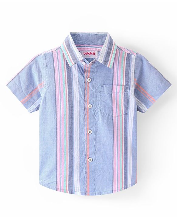 Babyhug Cotton Woven Half Sleeves Regular Collar Striped Shirt - Blue