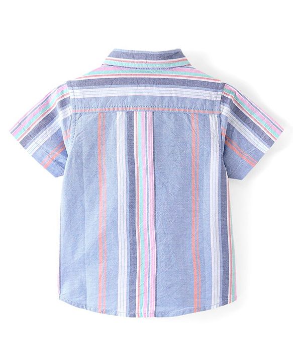 Babyhug Cotton Woven Half Sleeves Regular Collar Striped Shirt - Blue