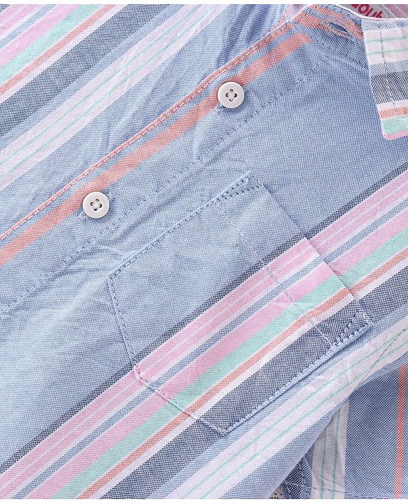 Babyhug Cotton Woven Half Sleeves Regular Collar Striped Shirt - Blue