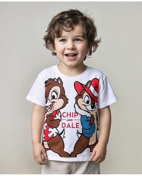 Babyhug Disney 100% Cotton Knit Half Sleeves T-Shirt Chip N Dale Graphic - White