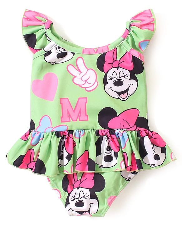 Babyhug Disney  Flutter Sleeves Frock Swimsuit with Minnie Mouse  Print - Multicolour