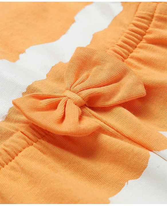 Babyhug Single Jersey Knit Singlet Sleeves  Striped  Jumpsuit with Bow & Pocket Detailing - Orange
