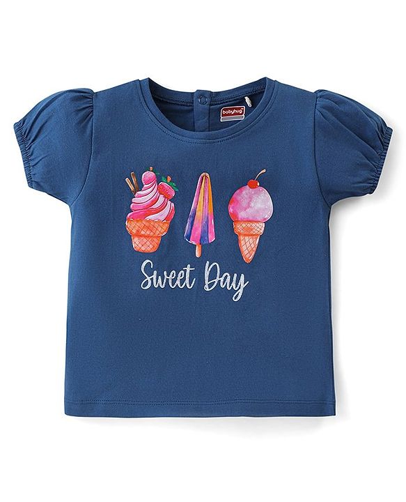 Babyhug Cotton Half Sleeves Top With Ice-Cream Graphics - Navy