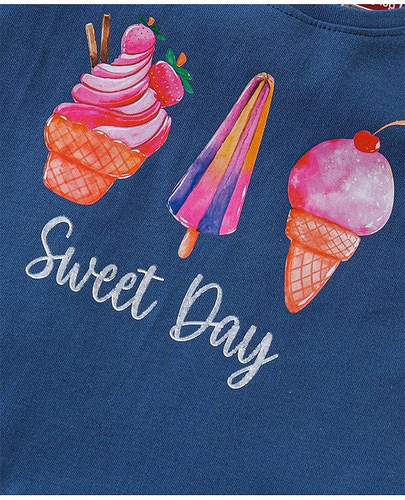 Babyhug Cotton Half Sleeves Top With Ice-Cream Graphics - Navy